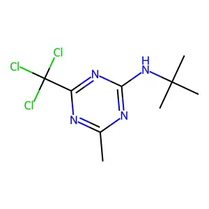 N-tert-butyl-4-methyl-6-(trichloromethyl)-1,3,5-triazin-2-amine structure