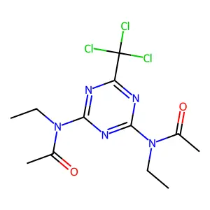N-[4-[acetyl(ethyl)amino]-6-(trichloromethyl)-1,3,5-triazin-2-yl]-N-ethylacetamide structure