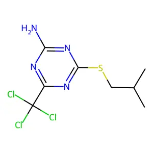 4-(2-methylpropylsulfanyl)-6-(trichloromethyl)-1,3,5-triazin-2-amine structure