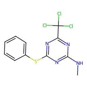 N-methyl-4-phenylsulfanyl-6-(trichloromethyl)-1,3,5-triazin-2-amine structure