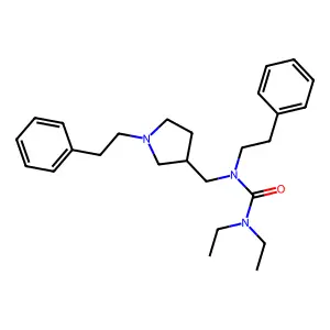 1,1-diethyl-3-(2-phenylethyl)-3-[[1-(2-phenylethyl)pyrrolidin-3-yl]methyl]urea structure