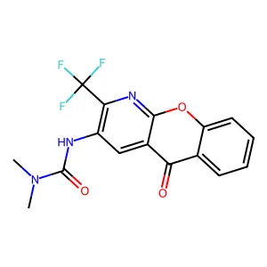 1,1-dimethyl-3-[5-oxo-2-(trifluoromethyl)chromeno[2,3-b]pyridin-3-yl]urea structure