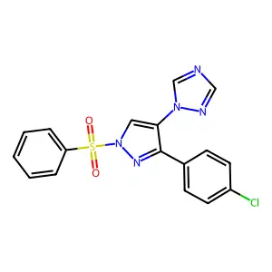 1-[1-(benzenesulfonyl)-3-(4-chlorophenyl)pyrazol-4-yl]-1,2,4-triazole structure