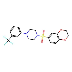 1-(2,3-dihydro-1,4-benzodioxin-6-ylsulfonyl)-4-[3-(trifluoromethyl)phenyl]piperazine structure