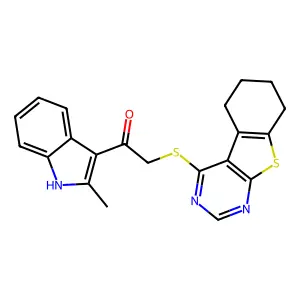 1-(2-methyl-1H-indol-3-yl)-2-(5,6,7,8-tetrahydro-[1]benzothiolo[2,3-d]pyrimidin-4-ylsulfanyl)ethanone structure