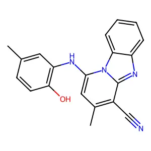 1-(2-hydroxy-5-methylanilino)-3-methylpyrido[1,2-a]benzimidazole-4-carbonitrile structure