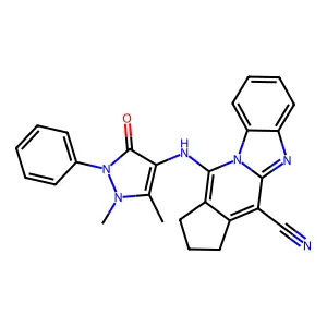 11-[(1,5-dimethyl-3-oxo-2-phenyl-2,3-dihydro-1H-pyrazol-4-yl)amino]-2,3-dihydro-1H-cyclopenta[4,5]pyrido[1,2-a]benzimidazole-4-carbonitrile structure