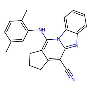 11-((2,5-dimethylphenyl)amino)-2,3-dihydro-1H-benzo[4,5]imidazo[1,2-a]cyclopenta[d]pyridine-4-carbonitrile structure