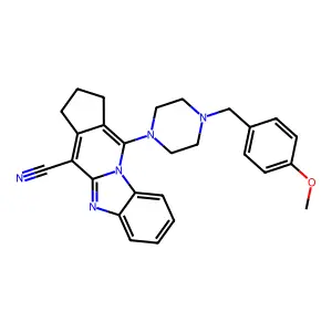 11-(4-(4-methoxybenzyl)piperazin-1-yl)-2,3-dihydro-1H-benzo[4,5]imidazo[1,2-a]cyclopenta[d]pyridine-4-carbonitrile structure