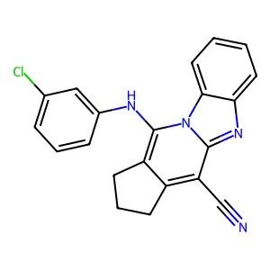 11-((3-chlorophenyl)amino)-2,3-dihydro-1H-benzo[4,5]imidazo[1,2-a]cyclopenta[d]pyridine-4-carbonitrile structure