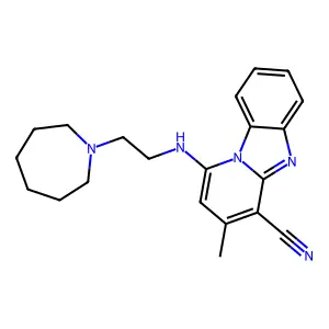 1-[2-(azepan-1-yl)ethylamino]-3-methylpyrido[1,2-a]benzimidazole-4-carbonitrile structure
