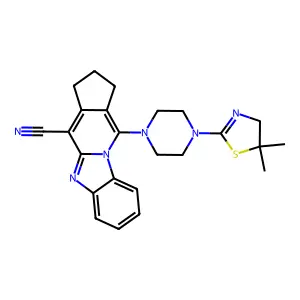 11-(4-(5,5-dimethyl-4,5-dihydrothiazol-2-yl)piperazin-1-yl)-2,3-dihydro-1H-benzo[4,5]imidazo[1,2-a]cyclopenta[d]pyridine-4-carbonitrile structure