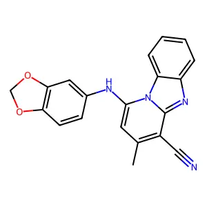 1-(1,3-benzodioxol-5-ylamino)-3-methylpyrido[1,2-a]benzimidazole-4-carbonitrile structure