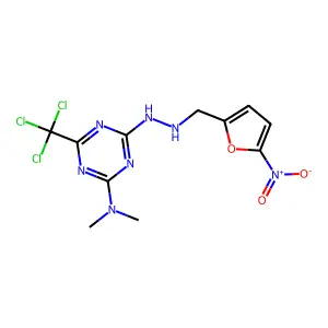 N,N-dimethyl-4-[2-[(5-nitrofuran-2-yl)methyl]hydrazinyl]-6-(trichloromethyl)-1,3,5-triazin-2-amine structure