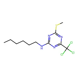 N-hexyl-4-methylsulfanyl-6-(trichloromethyl)-1,3,5-triazin-2-amine structure
