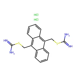 [10-(carbamimidoylsulfanylmethyl)anthracen-9-yl]methyl carbamimidothioate;dihydrochloride structure