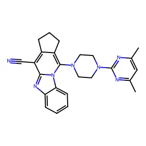 11-(4-(4,6-dimethylpyrimidin-2-yl)piperazin-1-yl)-2,3-dihydro-1H-benzo[4,5]imidazo[1,2-a]cyclopenta[d]pyridine-4-carbonitrile structure