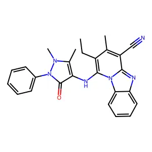 1-[(1,5-dimethyl-3-oxo-2-phenylpyrazol-4-yl)amino]-2-ethyl-3-methylpyrido[1,2-a]benzimidazole-4-carbonitrile structure