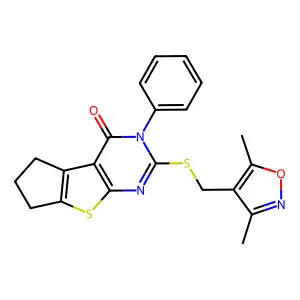 10-[(3,5-dimethyl-1,2-oxazol-4-yl)methylsulfanyl]-11-phenyl-7-thia-9,11-diazatricyclo[6.4.0.02,6]dodeca-1(8),2(6),9-trien-12-one structure