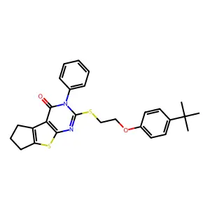 10-[2-(4-tert-butylphenoxy)ethylsulfanyl]-11-phenyl-7-thia-9,11-diazatricyclo[6.4.0.02,6]dodeca-1(8),2(6),9-trien-12-one structure