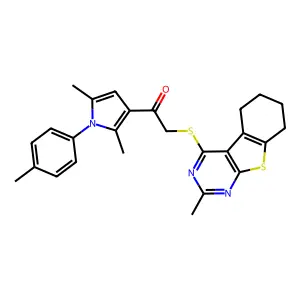 1-[2,5-dimethyl-1-(4-methylphenyl)-1H-pyrrol-3-yl]-2-({5-methyl-8-thia-4,6-diazatricyclo[7.4.0.0^{2,7}]trideca-1(9),2,4,6-tetraen-3-yl}sulfanyl)ethan-1-one structure