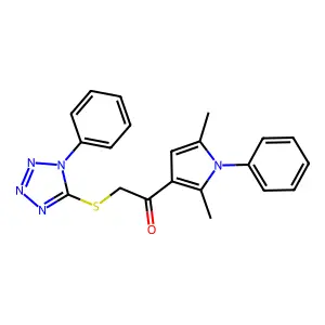 1-(2,5-dimethyl-1-phenylpyrrol-3-yl)-2-(1-phenyltetrazol-5-yl)sulfanylethanone structure
