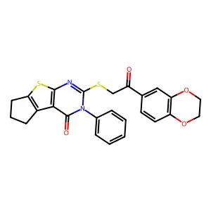 10-{[2-(2,3-dihydro-1,4-benzodioxin-6-yl)-2-oxoethyl]sulfanyl}-11-phenyl-7-thia-9,11-diazatricyclo[6.4.0.0^{2,6}]dodeca-1(8),2(6),9-trien-12-one structure