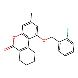 1-((2-fluorobenzyl)oxy)-3-methyl-7,8,9,10-tetrahydro-6H-benzo[c]chromen-6-one structure