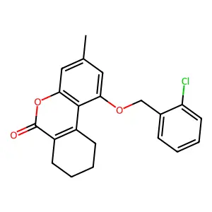 1-[(2-chlorophenyl)methoxy]-3-methyl-7,8,9,10-tetrahydrobenzo[c]chromen-6-one structure