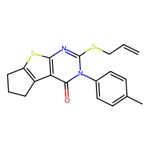 11-(4-methylphenyl)-10-prop-2-enylsulfanyl-7-thia-9,11-diazatricyclo[6.4.0.02,6]dodeca-1(8),2(6),9-trien-12-one structure
