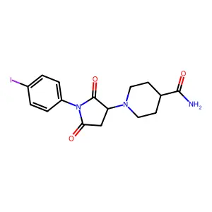 1-[1-(4-iodophenyl)-2,5-dioxopyrrolidin-3-yl]piperidine-4-carboxamide structure