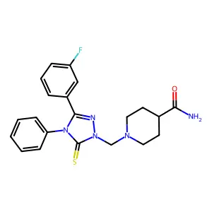 1-{[3-(3-fluorophenyl)-4-phenyl-5-thioxo-4,5-dihydro-1H-1,2,4-triazol-1-yl]methyl}piperidine-4-carboxamide structure