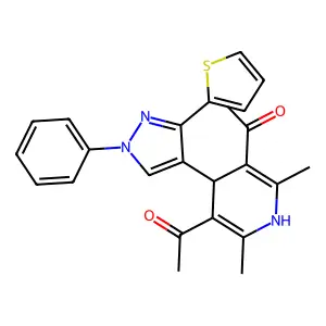 1,1'-{2,6-dimethyl-4-[1-phenyl-3-(thiophen-2-yl)-1H-pyrazol-4-yl]-1,4-dihydropyridine-3,5-diyl}diethanone structure