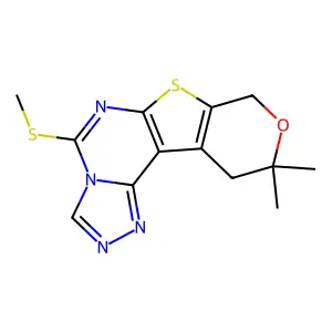 10,10-dimethyl-5-(methylsulfanyl)-10,11-dihydro-8H-pyrano[4',3':4,5]thieno[3,2-e][1,2,4]triazolo[4,3-c]pyrimidine structure