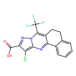 11-chloro-7-(trifluoromethyl)-5,6-dihydrobenzo[h]pyrazolo[5,1-b]quinazoline-10-carboxylic acid structure