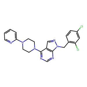 1-(2,4-dichlorobenzyl)-4-(4-(pyridin-2-yl)piperazin-1-yl)-1H-pyrazolo[3,4-d]pyrimidine structure