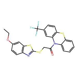 10-{[(6-ethoxy-1,3-benzothiazol-2-yl)sulfanyl]acetyl}-2-(trifluoromethyl)-10H-phenothiazine structure