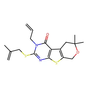 12,12-dimethyl-5-(2-methylprop-2-enylsulfanyl)-4-prop-2-enyl-11-oxa-8-thia-4,6-diazatricyclo[7.4.0.02,7]trideca-1(9),2(7),5-trien-3-one structure