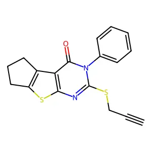 11-phenyl-10-prop-2-ynylsulfanyl-7-thia-9,11-diazatricyclo[6.4.0.02,6]dodeca-1(8),2(6),9-trien-12-one structure