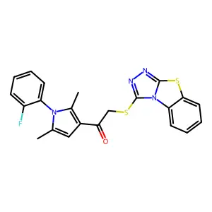 1-[1-(2-fluorophenyl)-2,5-dimethylpyrrol-3-yl]-2-([1,2,4]triazolo[3,4-b][1,3]benzothiazol-1-ylsulfanyl)ethanone structure