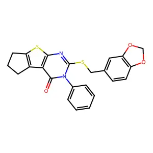 10-(1,3-benzodioxol-5-ylmethylsulfanyl)-11-phenyl-7-thia-9,11-diazatricyclo[6.4.0.02,6]dodeca-1(8),2(6),9-trien-12-one structure