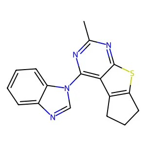 12-(benzimidazol-1-yl)-10-methyl-7-thia-9,11-diazatricyclo[6.4.0.02,6]dodeca-1(12),2(6),8,10-tetraene structure