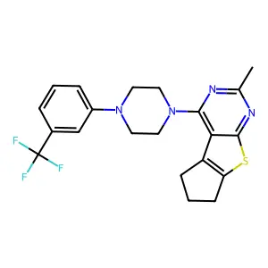 10-methyl-12-[4-[3-(trifluoromethyl)phenyl]piperazin-1-yl]-7-thia-9,11-diazatricyclo[6.4.0.02,6]dodeca-1(12),2(6),8,10-tetraene structure