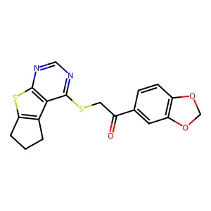 1-(1,3-benzodioxol-5-yl)-2-(7-thia-9,11-diazatricyclo[6.4.0.02,6]dodeca-1(8),2(6),9,11-tetraen-12-ylsulfanyl)ethanone structure