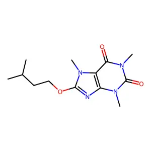 1,3,7-trimethyl-8-(3-methylbutoxy)purine-2,6-dione structure