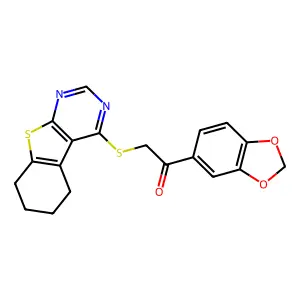 1-(1,3-benzodioxol-5-yl)-2-(5,6,7,8-tetrahydro-[1]benzothiolo[2,3-d]pyrimidin-4-ylsulfanyl)ethanone structure