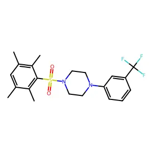 1-(2,3,5,6-tetramethylphenyl)sulfonyl-4-[3-(trifluoromethyl)phenyl]piperazine structure