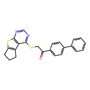 1-[1,1'-biphenyl]-4-yl-2-(6,7-dihydro-5H-cyclopenta[4,5]thieno[2,3-d]pyrimidin-4-ylsulfanyl)ethanone structure