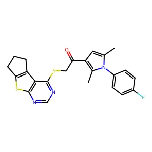 1-[1-(4-fluorophenyl)-2,5-dimethylpyrrol-3-yl]-2-(7-thia-9,11-diazatricyclo[6.4.0.02,6]dodeca-1(8),2(6),9,11-tetraen-12-ylsulfanyl)ethanone structure