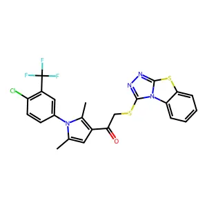 1-[1-[4-chloro-3-(trifluoromethyl)phenyl]-2,5-dimethylpyrrol-3-yl]-2-([1,2,4]triazolo[3,4-b][1,3]benzothiazol-1-ylsulfanyl)ethanone structure
